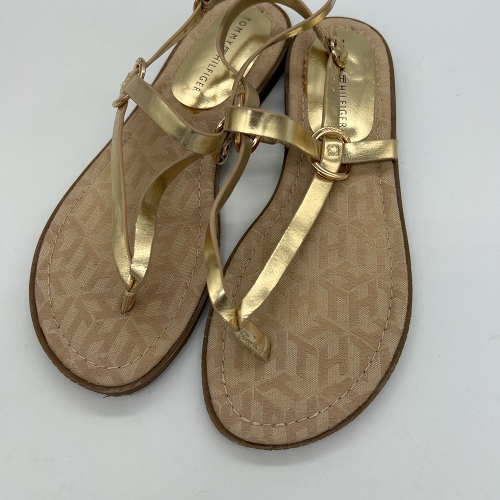Tommy Hilfiger Metallic Gold T-Strap Sandals